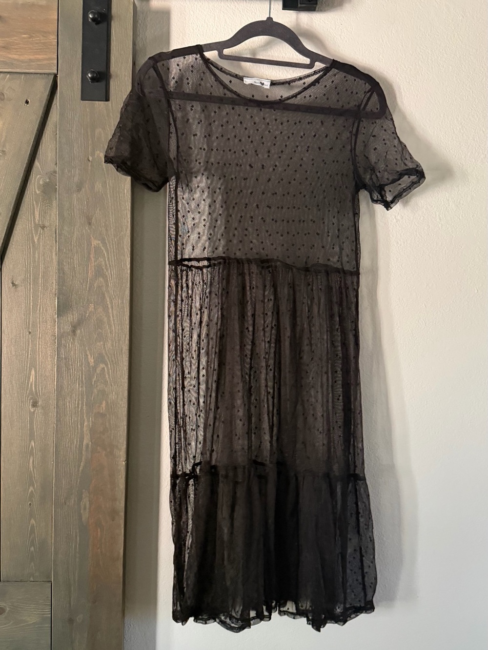 Sheer Black Polka Dot Mesh Midi Dress